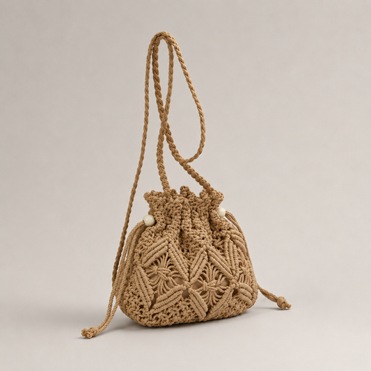 Macrame Drawstring Pouch front view