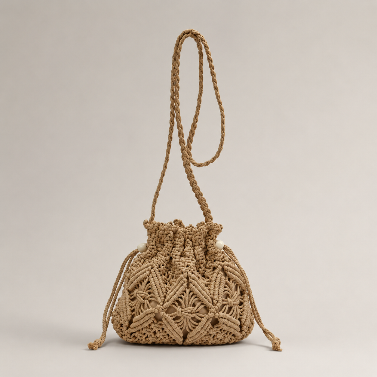 Macrame Drawstring Pouch back view