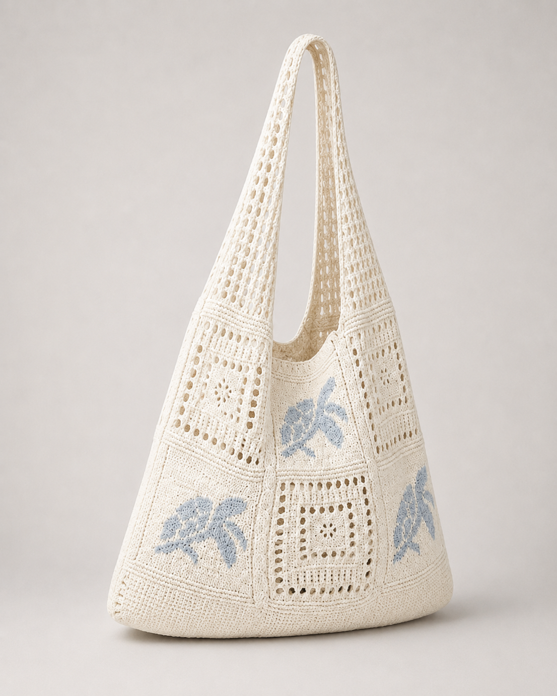 Embroidered Crochet Tote front view