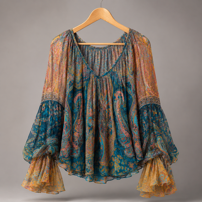 Satin-Drapierte V-Ausschnitt-Bluse